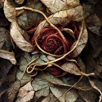 Picture of dried rose with dried vines, muted colors, 3d illustration