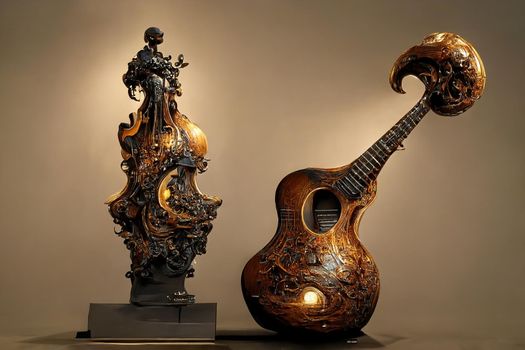 Picture of baroque violin statue, intricate details,3D illustration