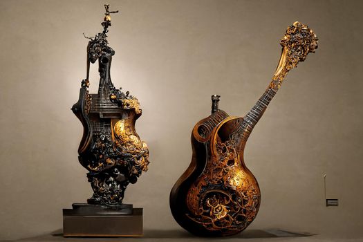 Picture of baroque violin statue, intricate details,3D illustration