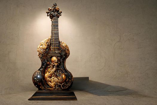 Picture of baroque violin statue, intricate details,3D illustration