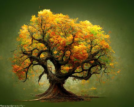 Digital art of old big tree with amazing branches, 3d illustration, 3d render