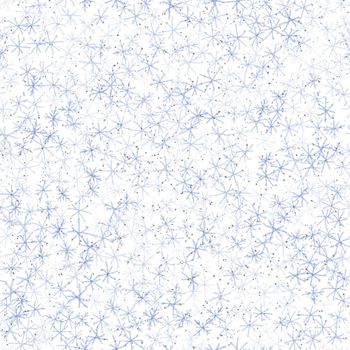 Hand Drawn Snowflakes Christmas Seamless Pattern. Subtle Flying Snow Flakes on chalk snowflakes Background. Alive chalk handdrawn snow overlay. Marvelous holiday season decoration.