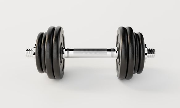 One dumbbell on isolated white background. Fitness and sport concept. 3D illustration rendering