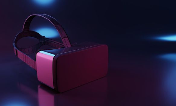 VR Headset with cyberpunk colorful light with copy space. Virtual reality technology and Innovation concept. 3D illustration rendering