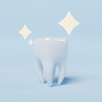 Tooth on blue background. Dental and Health care concept. 3D illustration rendering