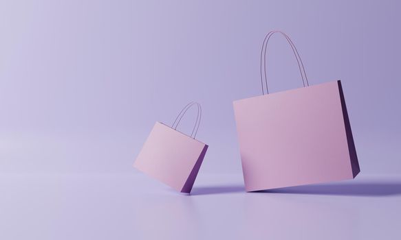 Shopping bags on purple background. Business and online shopping concept. 3D illustration rendering