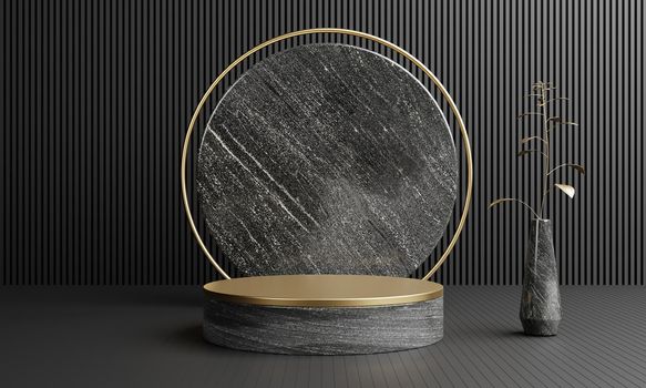 Luxury gold and white gray black marble podium for cosmetics advertising template background. Object and business mockup concept. 3D illustration rendering