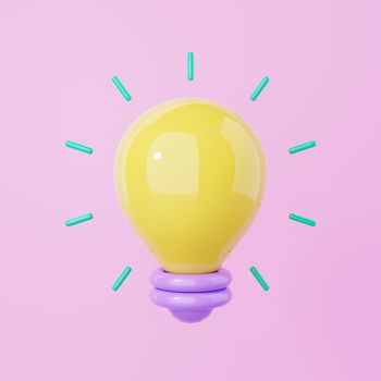 Minimalism light bulb with a blink on pink background. Object and creative idea symbol concept. 3D illustration rendering