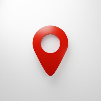 Red location pin symbol on white background. Sign and symbol concept. 3D illustration rendering