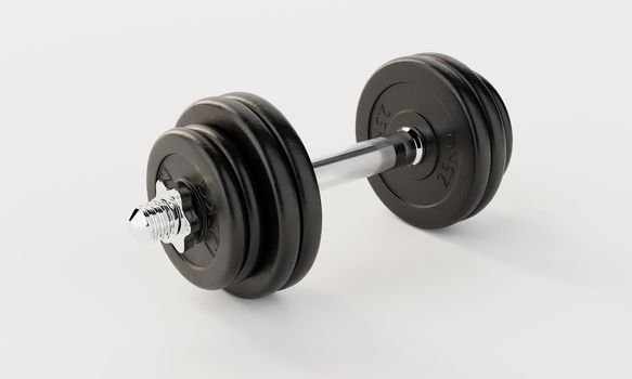 One dumbbell on isolated white background. Fitness and sport concept. 3D illustration rendering