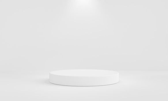 Minimal white podium with background wall and spotlight. Abstract and object for advertising concept. 3D illustration rendering