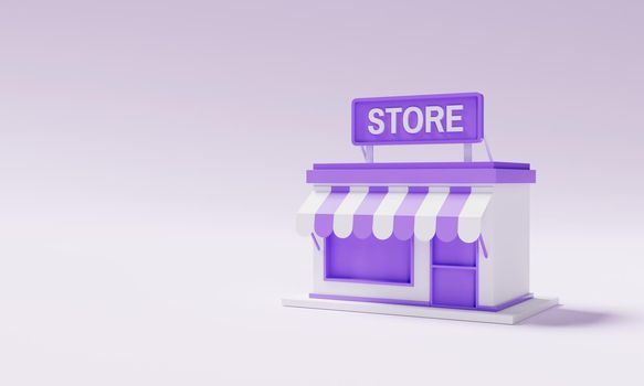 Minimal storefront model on purple background. Business owner and Startup entrepreneur concept. 3D illustration rendering
