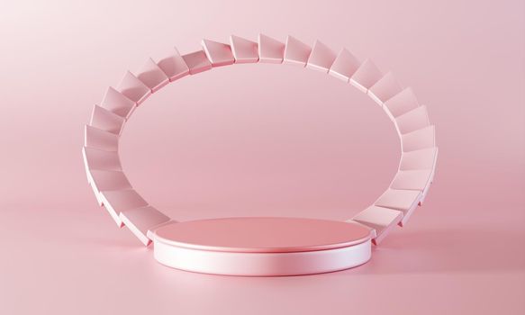 Minimal pink podium stage background. Abstract object scene for advertisement concept. 3D illustration rendering