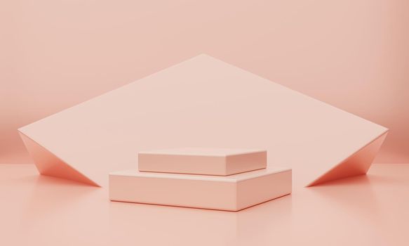 Minimal pink orange or coral color rectangle cube podium stage background. Abstract object scene for advertisement concept. 3D illustration rendering