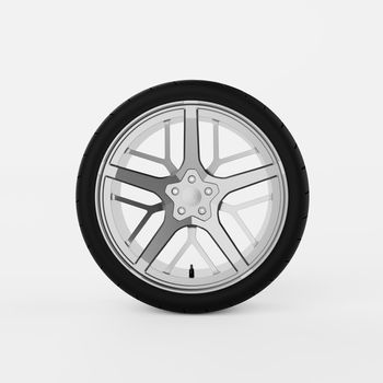 Car tyre or tire wheel on isolated white background. Transportation and vehicle accessories concept. 3D illustration rendering