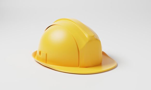 Yellow hard hat safety helmet on white background. Business and construction engineering concept. 3D illustration rendering