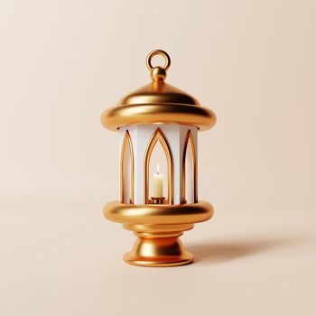 Islamic style lantern on coral color background. Ramadan Kareem and Eid Mubarak concept. 3D illustration rendering