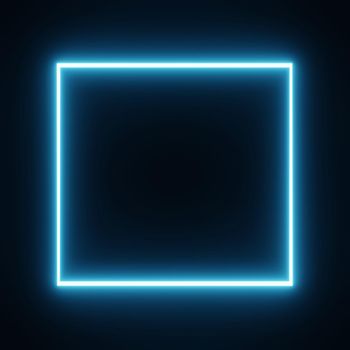 Square rectangle picture frame with blue tone neon color motion graphic on isolated black background. Blue light moving for overlay element. 3D illustration rendering. Empty copy space middle	
