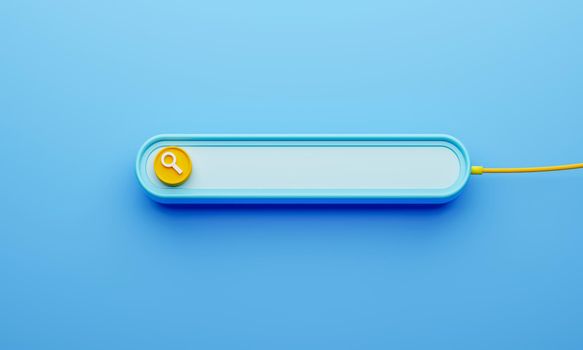 Minimal style search bar user interface with empty space for fill in text on blue background. Internet template and form computer graphic concept. 3D illustration rendering