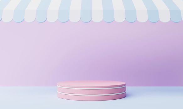 Minimal product podium stage storefront roof in colorful pastel color and geometric shape and minimal cloud for presentation background. Abstract background concept. 3D illustration rendering