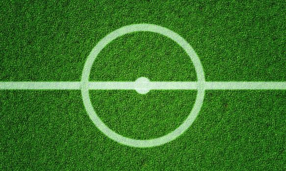 Soccer field in football stadium with line grass pattern and centerline circle. Sports background and athletic wallpaper concept. 3D illustration rendering