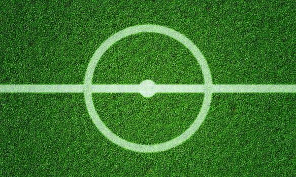 Soccer field in football stadium with line grass pattern and centerline circle. Sports background and athletic wallpaper concept. 3D illustration rendering