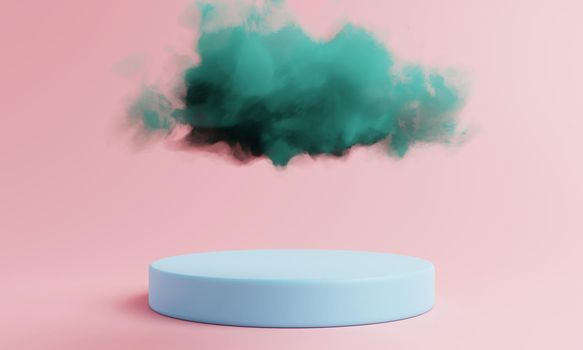 Abstract geometric minimal pastel color podium with cloud background. Product showcase and advertising concept. 3D illustration rendering