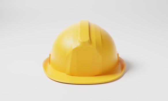 Yellow hard hat safety helmet on white background. Business and construction engineering concept. 3D illustration rendering