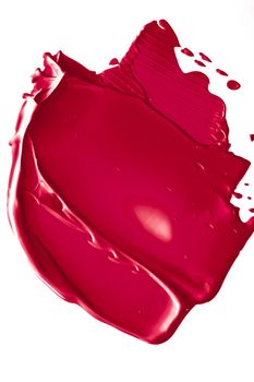 Red beauty swatch, skincare and makeup cosmetic product sample texture isolated on white background, make-up smudge, cream cosmetics smear or paint brush stroke closeup