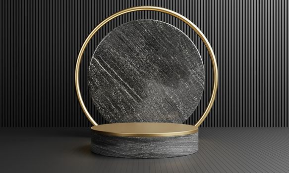 Luxury gold and white gray black marble podium for cosmetics advertising template background. Object and business mockup concept. 3D illustration rendering