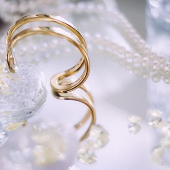 jewelry and luxury gift for her styled concept - gold, diamond and pearl jewellery beautiful set, elegant visuals
