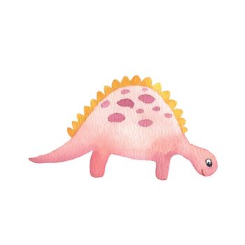 Cute little baby dinosaur. Watercolor drawing illustration isolated on white background.