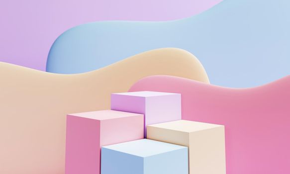 Abstract geometric shape in pastel colorful for product podium presentation background. Art and Color concept. 3D illustration rendering