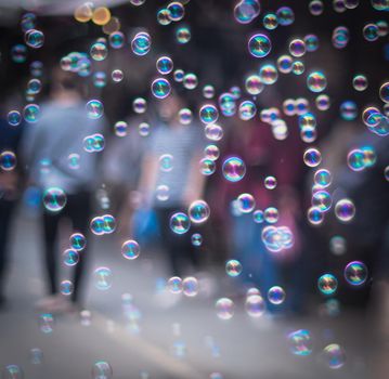 soap bubbles blowing in the wind. happiness concept background