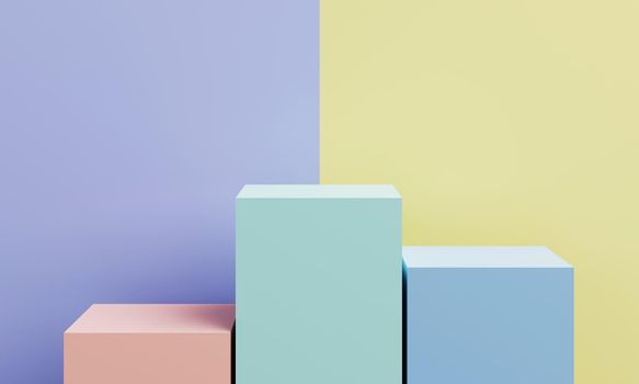 Abstract geometric shape in pastel colorful for product podium presentation background. Art and Color concept. 3D illustration rendering