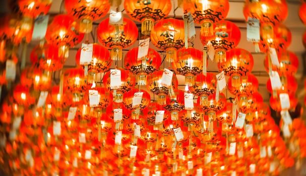 Chinese paper red lantern close up used in culture ceremony celebration event new years.