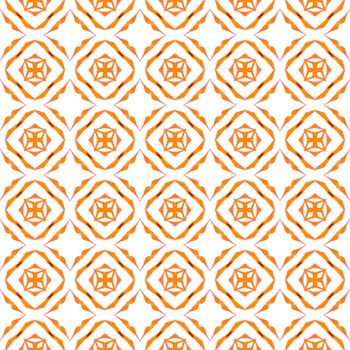 Medallion seamless pattern. Orange immaculate boho chic summer design. Watercolor medallion seamless border. Textile ready stylish print, swimwear fabric, wallpaper, wrapping.