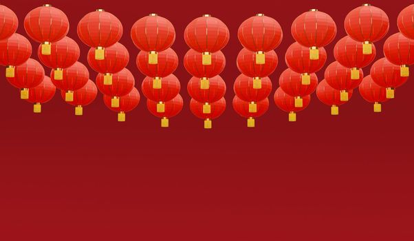 Chinese new year lanterns  isolated on red background , 3D rendering.