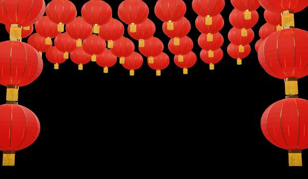 Chinese new year lanterns  isolated on dark background , 3D rendering.