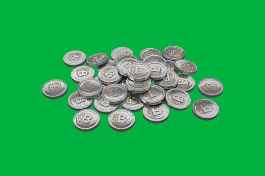 Bitcoin digital currency on green screen background , 3d rendering