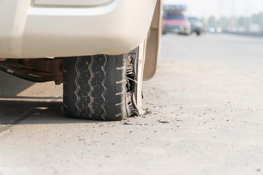 burst tire on the road