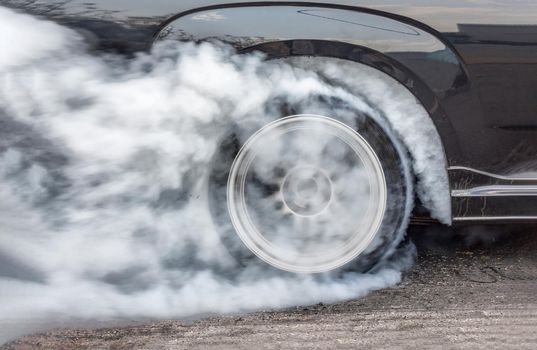 Dragster Car Burn Out Rear Tyre With Smoke