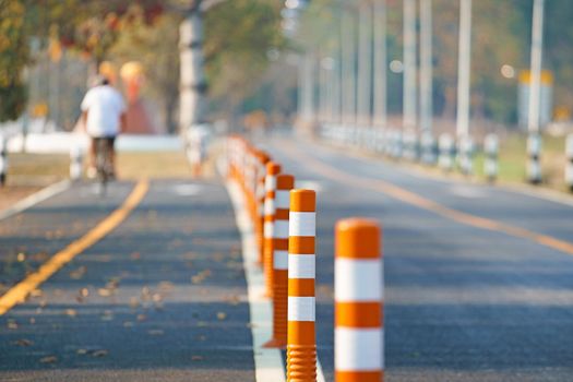 Flexible traffic bollard for bike lane.