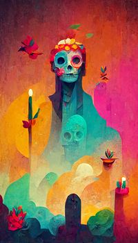 beautiful colorful illustration of the day of the dead, mexican tradition