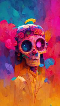 beautiful colorful illustration of the day of the dead, mexican tradition