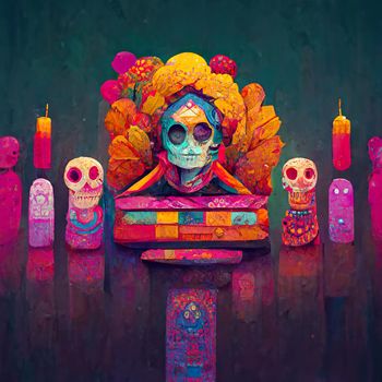 beautiful colorful illustration of the day of the dead, mexican tradition