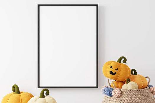 Mockup poster and photoframe with Halloween festival decoration.3D Illustration.