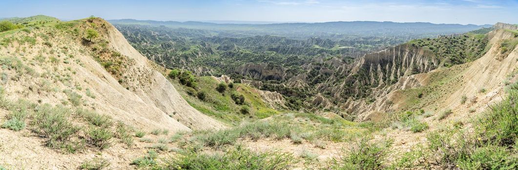 Hiking in Vashlovani reserve mountain landscape  in summer