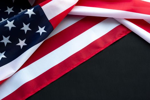 Flag of USA on black background with copy space. Martin Luther King Day concept.