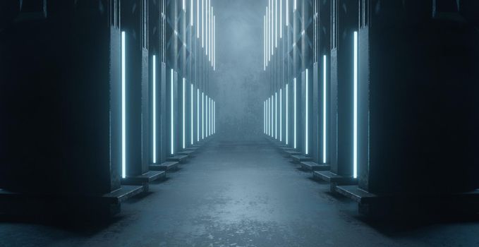 Light Blue Hallway SciFi Corridor Hallway Hangar Interior Background Wallpaper 3D Render